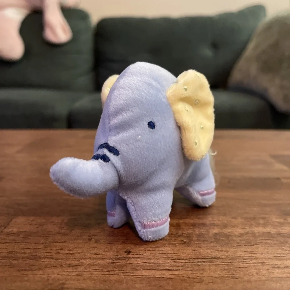 Carters Just One Year Blue Yellow Elephant Plush Baby‎ Lovey Crib Toy Mini 4.5